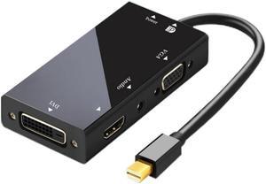 suckoo Replacement 4 in 1 Mini Displayport to HDMI DVI VGA 3.5 Audio Cable Splitter 1 in 4 Out Compatible Laptop Mac Host DP External HDMI Monitor TV Projector Adapter Dock Converter