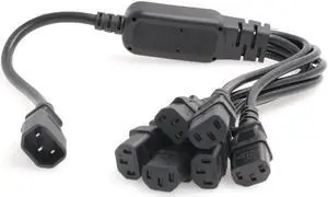 SZRMCC PDU IEC 320 C14 Male to 6 x C13 Female Y Splitter Power Adapter Cable 10A 250V UPS PSU Extension Cable (2ft/60cm)