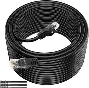 Tainston Cat6 Outdoor Ethernet Cable 150FT,PVC&LLDPE UV Double Jackets,Direct Burial,Support Cat6/Cat5e/Cat5 with 25 Ties-Black.