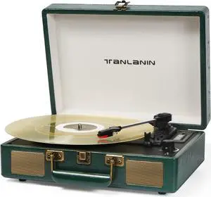 Vintage 3-Speed Bluetooth Portable USB Suitcase Record Player with Built-in Speakers | Upgraded Vinyl Turntable Audio Sound| Includes Extra Stylus & Mat | Green
