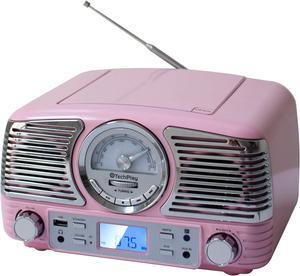 TechPlay QT62BT , Retro Design Compact Stereo CD, with AM/FM Rotary knob, Wireless Bluetooth Reception and USB Port. with AUX in and Headphone Jack