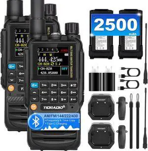 TIDRADIO TD-H3 Ham Radio 8-Band Long Rechargeable 2500mAh Large Batteries Range Walkie Talkies Rechargeable Handheld Portable Two Way Radios,Wireless Replication,DTMF FM AM NOAA(2 Pack)