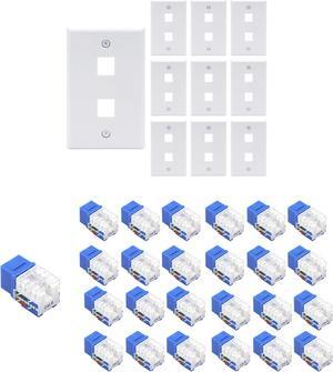 VCE 25-Pack RJ45 Cat6 Keystone Jack 90 Degree Insert Bundle with 2-Port Keystone Wall Plate 10 Pack