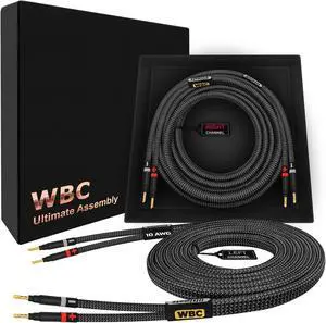 WORLDS BEST CABLES 15 Foot Ultimate - 10 AWG - Ultra-Pure OFC - Premium Audiophile HiFi Speaker Cable Pair with Eminence Gold Banana Plugs & Carbon Tweed Jacket