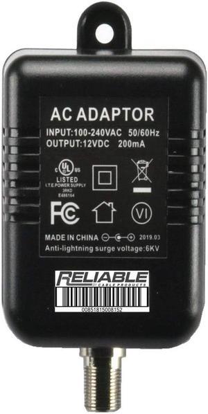 Reliable Cable Power Supply, High Efficiency OEM Replacement Wall Mount Coax Coaxial Power Adapter for CATV Drop Amplifiers 12V 200mA (0.2A) with F-Type Connection, DoE Level VI Rated