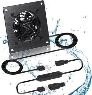xiaoqijia USB 80MM Cabinet Fan 5V Quiet Cooling Fan DC 12V IPX5 Waterproof Fan System 4" with 10 Speed Control, for Home Theater AV Cabinets Greenhouse Kennel Computer Cabinet Component Cooling