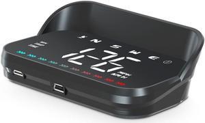 Yaouzicn Heads Up Display, GPS Speedometer M23, Universal Car HUD with Speed MPH, Compass Direction, Overspeed Alarm HD Display, USB Cable Plug & Play
