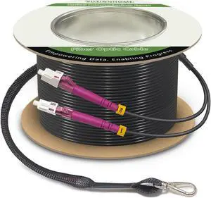 200 Feet (61 Meters) Armored OM4 LC to LC Fiber Patch Cables, 10gb/40gb/100gb Multimode Fiber Optic Cable Indoor/Outdoor with Pulling Eye Kit Installed on one end, Duplex MMF 50/125m Jumper