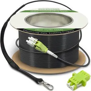 YUTIANHOME 300m/1000ft OM5 Multimode Armored LC to LC Fiber Optic Patch Cord, 40Gb 10Gb Duplex Wideband MMF Jumper, 50/125, Indoor/Outdoor, LC-LC with Pulling Eye Kit Installed on one end