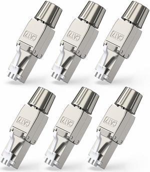 ZOERAX Cat7 Cat6A RJ45 Connector 6-Pack, Tool-Free Zinc Alloy Shielded Ethernet Termination Plugs for Cat7 up to 23AWG Solid Bulk S/FTP Ethernet Cable