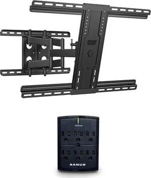 SANUS Premium Full Motion TV Mount for 42"-90" TVs with On-Wall Low Profile 1080J Fireproof Surge Protector
