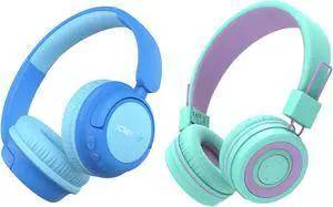 iClever BTH02 & BTH22 Kids Bluetooth Headphones, Safe Volume, Stereo Sound, Foldable, Adjustable Headband, Kids Headphones Wireless with Mic AUX Cord for iPad/Tablet/Trave/School