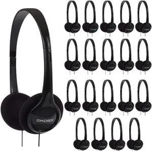 Koss KPH7 Lightweight Portable On-Ear Headphones Bundle (Black, 20-Pack)