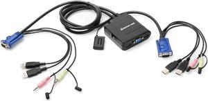 IOGEAR 2-Port USB VGA Cabled KVM Switch - 2048 x 1536 - 2.1 Stereo Audio w/Mic - Plug n Play - Remote Push Button Switching - Compatible w/PC MAC and SUN - GCS72U