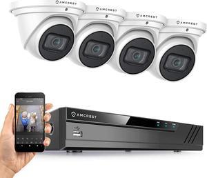 Amcrest 4K Security Camera System w/ 4K 8CH PoE NVR, (4) x 4K (8-Megapixel) IP67 Weatherproof Metal Turret Dome POE IP Cameras (3840x2160), 2.8mm Wide Angle Lens, NV4108E-IP8M-T2599EW4 (White)