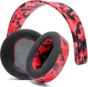 WC Earpad and Upgraded Silicone Headband Combo for Audeze Maxwell Headphones | Cooling Gel Earpads & Matching Design Headband for Epic Gaming | Red Camo