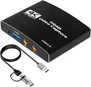 4K HDMI Capture Card for Streaming USB 3.0 Audio Video Capture Card Full HD 1080P 60FPS, Game Recorder for Gaming/Live Streaming/Video Conference
