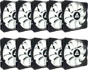 Apevia 1012S-WB 120mm 4pin Molex & 3pin Motherboard Black/White Silent Case Fan (10-pk)