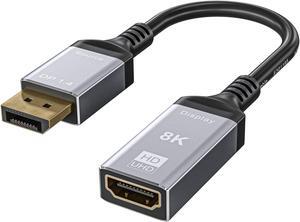 8K Active Displayport to HDMI Adapter, DP 1.4 (Source) to HDMI 2.1(Monitor) Adapters Male to Female Support 8K 30HZ 4K 120HZ Ultra Resolution for Dell, Lenovo, NVIDIA, AMD & More