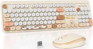 Mosptnspg 2.4G Colorful Keyboard, 104 Key Off White Wireless Customized Membrane Round keycaps Retro Typewriter Office Keyboard for PC/Mac/Laptop/Tablet/Computer Windows (Off White)