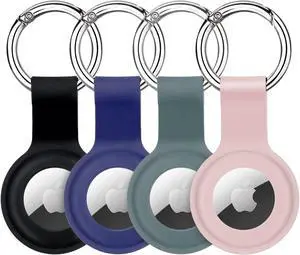 AirTag Holder Case Silicone Sleeve for AirTags Durable Anti-Scratch Protective Skin Cover with Anti-Losing Keychain Ring Accessory Compatible with Apple AirTags 4 Pack
