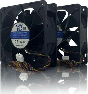Mining Fan for Antminer S19/S17+/T17/S9/S19J Miner Mining Machine, Ball Bearings 6000RPM High Speed Replacement Miner Cooling Fan,120x38mm, 4Pin, DC12V, 2.7A - 2 PACK
