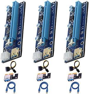 PCI-E Riser Card PCIE 1X to 16X Adapter with USB 3.0 Cable & SATA to 6Pin Power Options for Bitcoin Litecoin ETH Coin Mining(VER 009S, 3 Pack)