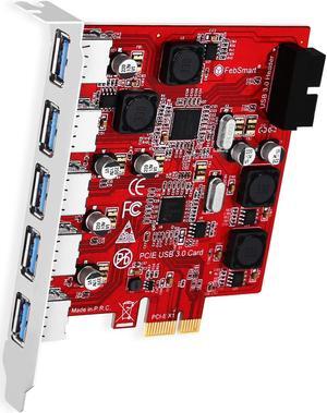 FebSmart 7-Ports Superspeed 5Gbps USB 3.0 PCIE Expansion Card, 5-Ports USB-A and an 19Pin USB 3.0 Header, Built in FebSmart Self-Powered Technology, No Need Additional Power Supply (FS-U7S-Pro)