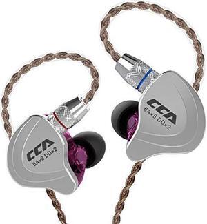 CCA C10 in-Ear Headphone, 1DD+4BA Hybrid Drivers HiFi in-Ear Earphone, Aluminum Alloy Faceplate in Ear Monitor with Detachable 0.75mm 2Pin Cable for Audiophile Musician,Black (Purple,No Mic)