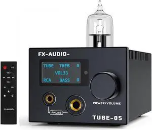 FX-Audio- TUBE-05 HiFi Vacuum 12AU7 Tube Headphone amp Bass Treble EQ Preamp, for 30-600O Headphone, with Remote Control