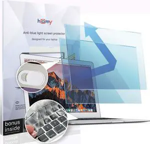 homy Anti-Blue Light Screen Protector Kit [2-Pack] for MacBook Air 13 inch Film 2017-2023 or Earlier. Bonus: Ultra-Thin TPU Keyboard Cover & Web Camera Sliding Cover. Eye Protection for A1369 A1466