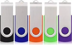 Flash Drive 64GB 5 Pack USB 2.0 Swivel Thumb Drives - Mixed Color Pack (64G, 5PCs)