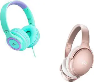 INFURTURE CH1 Kids Headphones with Microphone Pink Active Noise Cancelling Headphones Bluetooth Kids Headphones