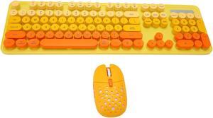 Wireless Keyboard Mouse Combo, Full Size Retro Typewriter Keyboard with Colorful Round Keycap, Portable Ergonomic Keyboard and Mouse for Computer PC Laptop Notebook (Mixed Color Yellow)