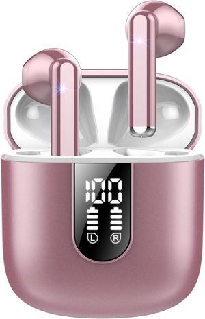 Wireless Earbuds 2024 Bluetooth 5.3 Headphones with HD Mic HiFi Stereo Sound, Wireless Earphones with Dual LED Display Touch Control, IPX7 Waterproof 30H Playtime Mini Ear Buds for iOS Android, Rose