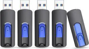 JUANWE 32GB Flash Drive 3.0 USB 5 Pack Thumb Drive Retractable Slide Memory Sticks for Computers Bulk USB Jump Drive Data Storage Pen Drive Blue