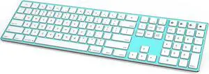JOYACCESS Bluetooth Multi-Device Wireless Slim Quiet QWERTY Keyboard with Numeric Keypad, Profile Aluminum Keyboard for Laptop, Computer, PC, Windows (Blue & White)