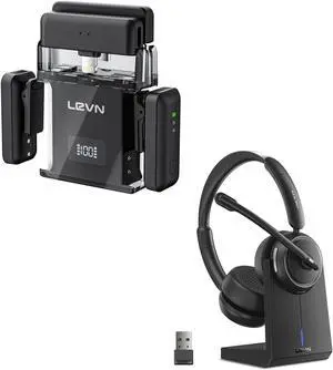 LEVN Upgraded Wireless Headset with Bluetooth and Lavalier Microphone (2 TX + 2 RX + Charging Case)