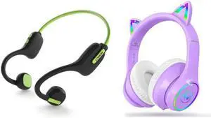 LOBKIN Kid Open Ear Headphone Green and Over Ear Headphone Purple