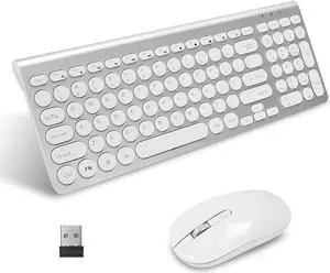 LeadsaiL Wireless Keyboard and Mouse Combo, Wireless USB Mouse and Computer Keyboard Set, Compact and Silent for Windows Laptop, Desktop, PC- Silver