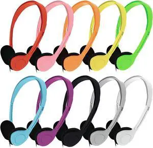 Maeline Bulk Classroom Student Headphones On Ear Stereo Headphones Adjustable Band & Foam Cushions for Kids Online Learning, Library, School, Airplane, Travel - 3.5mm Plug - 30 Pack - Multi