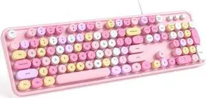 Meidosa Wired Computer Keyboard, Retro Typewriter Keyboard Full Size Round Key, Plug and Play USB Keyboard for PC, Laptop, Desktop, Windows (Pink Colorful)