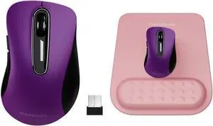 memzuoix 2.4G Wireless Mouse,Ergonomic Mouse Pad with Wrist Support for Laptop, PC, Desktop, MacBook(Purple Mouse + Pad)