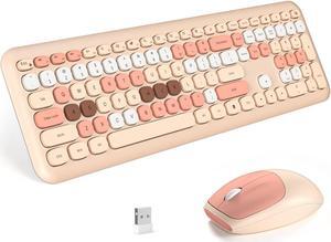 Meidosa Wireless Keyboard and Mouse Combo, Cute Colorful Keyboard Mouse Wireless 2.4G USB Dongle Plug and Play for PC, Laptop, Computer (Milk Tea)