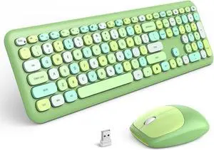 Meidosa Wireless Keyboard and Mouse Combo, Cute Colorful Keyboard Mouse Wireless 2.4G USB Dongle Plug and Play for PC, Laptop, Computer (Green)
