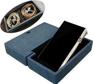 Miter Carrying case for DAP + Earphone, Handmade Italy PU Leather Hard Standing case for 2 IEM Earphones + 1 Digital Audio Player Storage Carry Cover Box (Large Size-Indigo Blue)