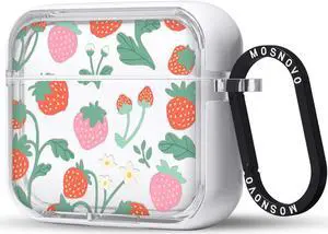 MOSNOVO Case for Airpods 3rd, Protective Clear Case with Shockproof Dual Layer Hard Luxe Metal Ring Designed for AirPods 3rd Generation - Strawberry Garden
