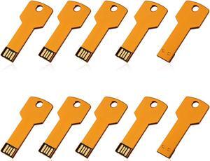RAOYI 10 Pack 2GB USB Flash Drive USB 2.0 Metal Key Shape Memory Stick Thumb Drive Pen Drive-Gold