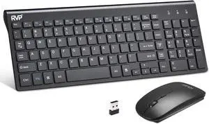 RVP+ Wireless Keyboard and Mouse Ultra Slim Combo, 2.4GHz Cordless USB Mouse and Keyboard PC Laptop Computer - Black