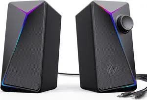 ROSON Computer Speakers, PC Speakers with Enhanced Bass and Volume Control, Stereo 2.0 Gaming Speakers, USB Powered 3.5mm Aux Cable Multimedia Speakers for Laptop/Desktop/Tablets/Phone, Small, Black